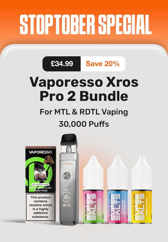 Vaporesso Xros Pro 2 Bundle with Vaping products on a white background