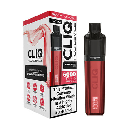 Strawberry Ice Avomi Cliq 6000 Pod Kit and Box