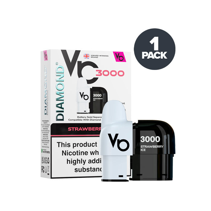 Strawberry Ice Vapes Bars DIamond 3000 Prefilled Pod and Box