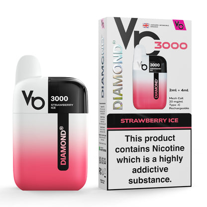 Strawberry Ice Vapes Bars Diamond 3000 Prefilled Vape Kit and Box