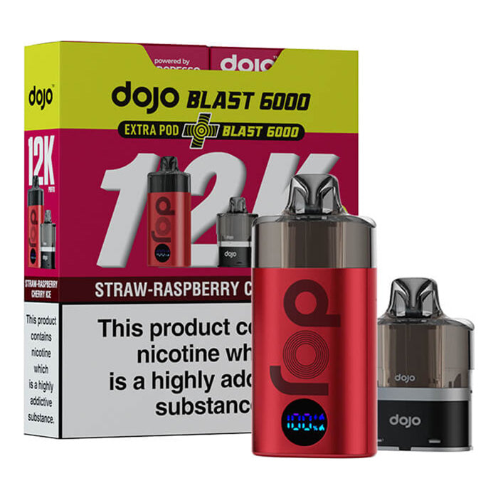 Strawberry Raspberry Cherry Ice Vaporesso Dojo Blast 12K Prefilled Pod Kit and Box