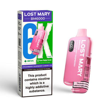 Strawberry Raspberry Cherry Ice Lost Mary BM6000 Disposable and Box