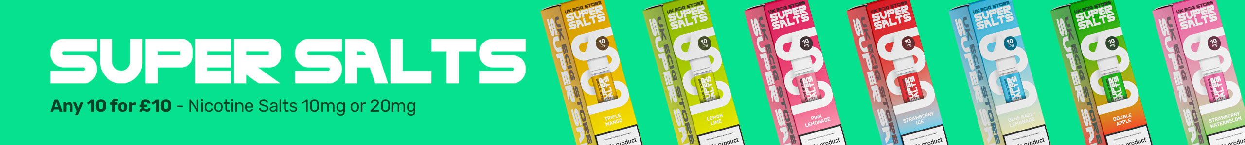 Super Salts nicotine strips with colorful packaging on a green background