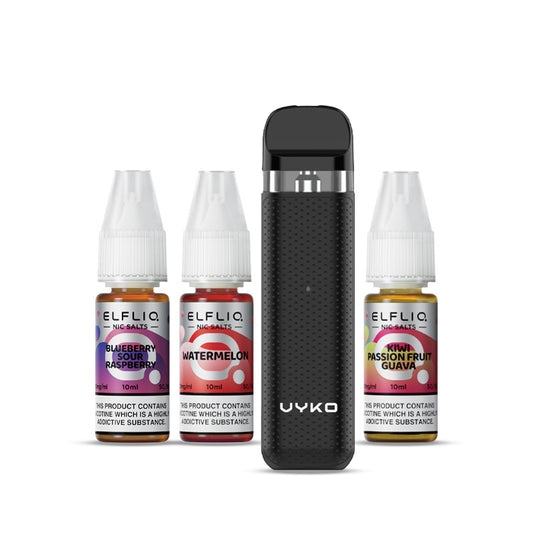 Vyko One Kit and three bottles of Elf Liq Nic Salts