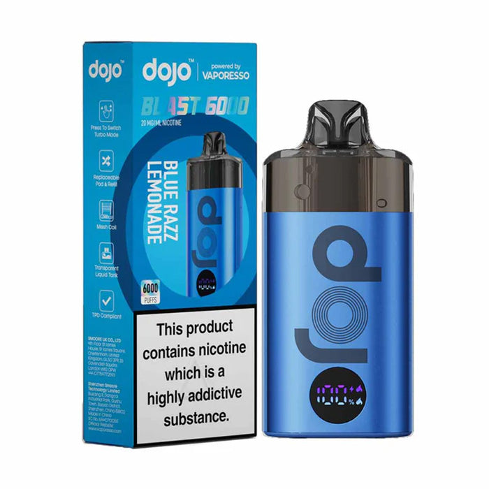 Blue Razz Lemonade Vaporesso Dojo Blast 6000 Prefilled Pod Kit and Box