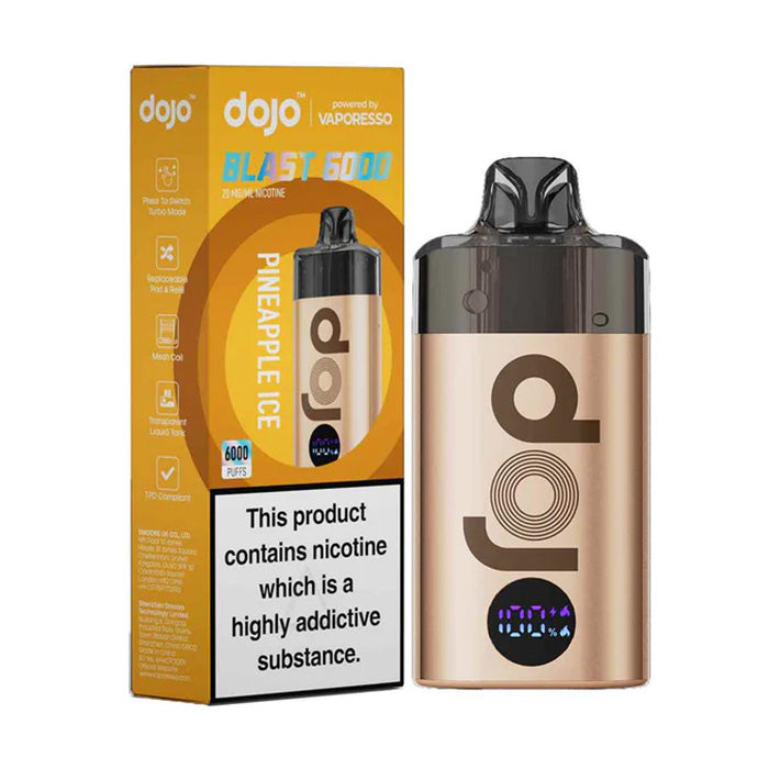 Pineapple Ice Vaporesso Dojo Blast 6000 Prefilled Pod Kit and Box