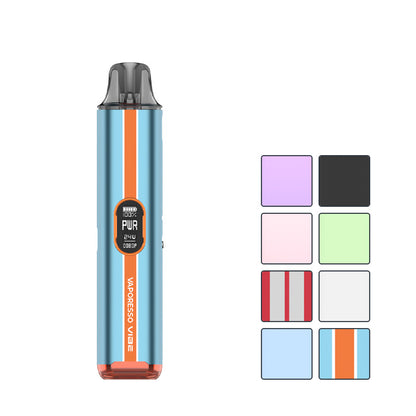 Vaporesso Vibe Pod Kit with eight squares showcasing all available colours