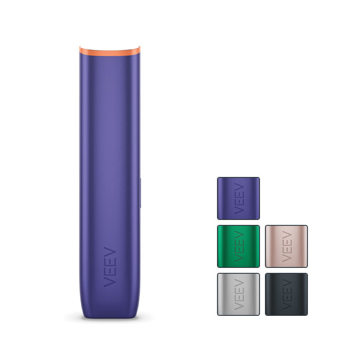 Purple VEEV One device on a white background with 5 coloured squares showing alternative colours