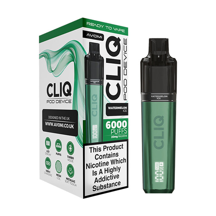 Watermelon Ice Avomi Cliq 6000 Pod Kit and Box