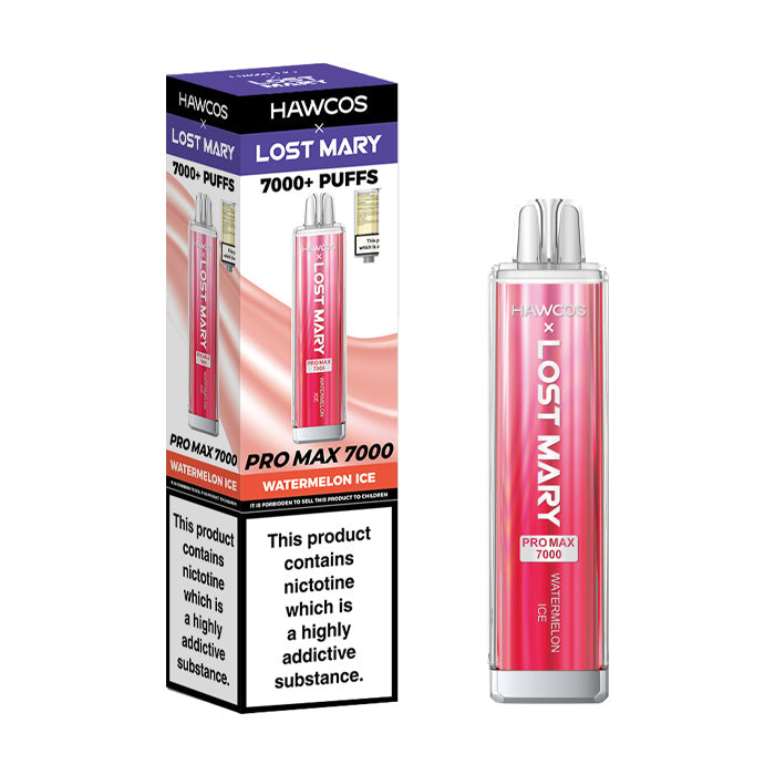 Watermelon Ice Hawcos x Lost Mary Pro Max 7000 Disposable Vape and Box