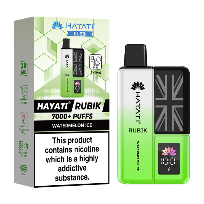 Watermelon Ice Hayati Rubik 7000 Prefilled Pod Kit and Box