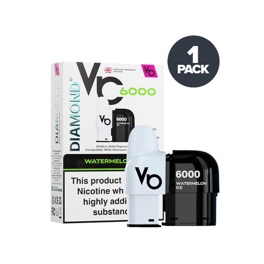Watermelon Ice Vapes Bars Diamond 6000 Prefilled Pod and Box