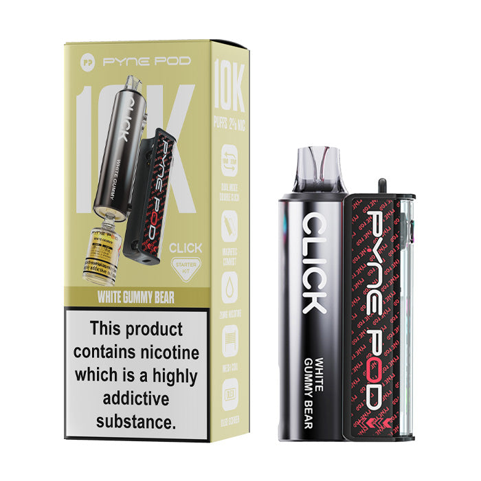 White Gummy BearPyne Pod Click 10K Prefilled Pod Kit and Box