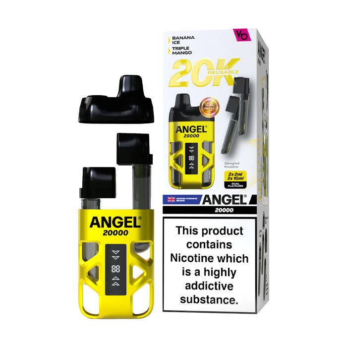 Yellow Edition Vapes Bars Angel 20000 Prefilled Pod Kit and Box