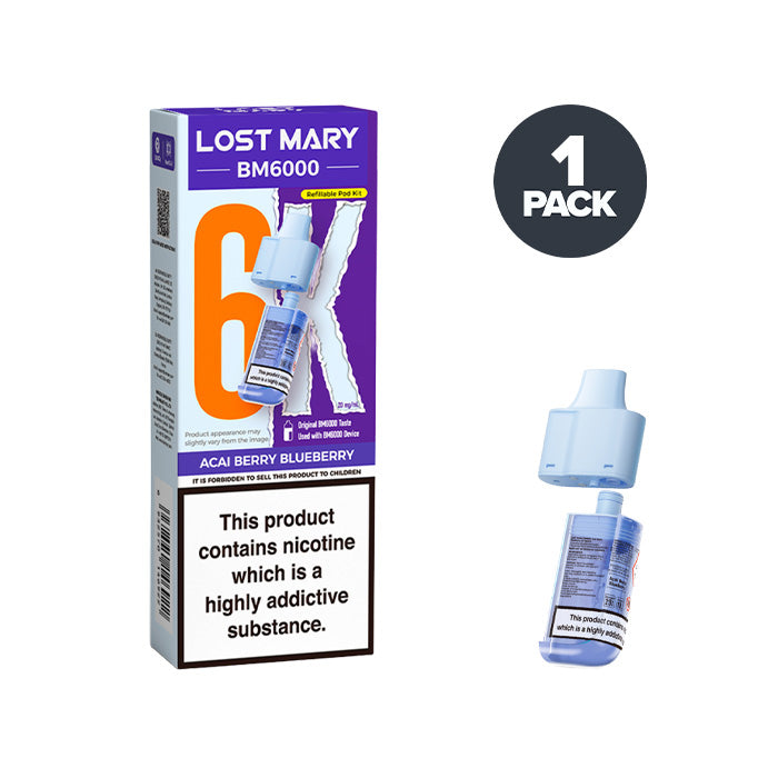 Acai Berry Blueberry Lost Mary BM6000 Prefilled Pod and Box