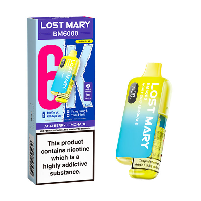 Acai Berry Lemonade Lost Mary BM6000 Prefilled Pod Kit and Box