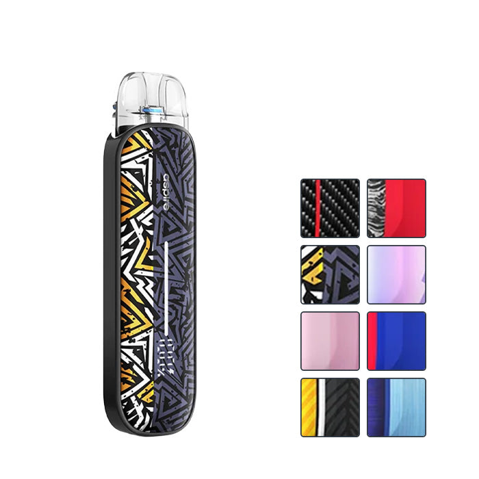 Aspire Pixo Aura Pod Kit with eight squares showcasing eight out of the 8 available colours