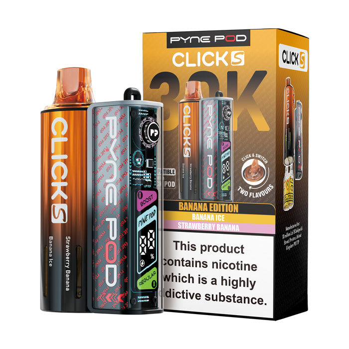 Banana Edition Pyne Pod Click S 30K Pod Kit and Box