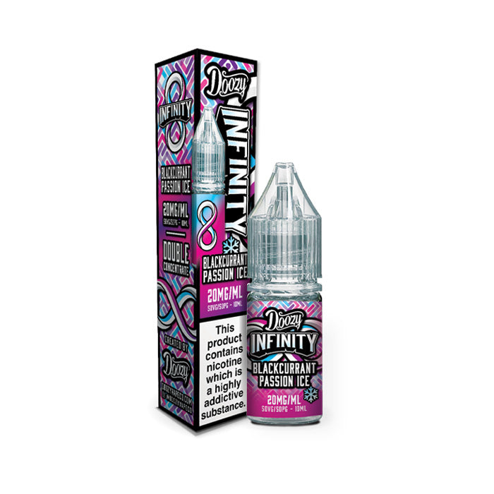 Blackcurrant Passion Ice Nic Salt E-Liquid and Box by Doozy Infinity