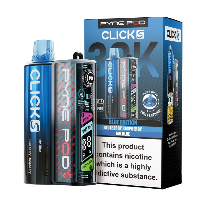 Blue Edition Pyne Pod Click S 30K Pod Kit and Box
