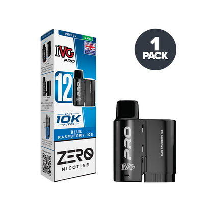 0mg Blue Raspberry Ice IVG Pro 12 Refill Pack and Box