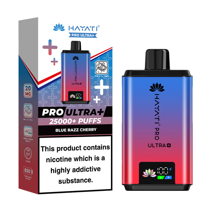 Blue Razz Cherry Hayati Pro Ultra Plus Prefilled Vape Kit and Box
