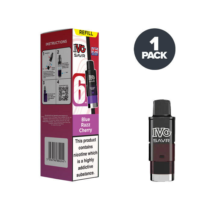 blue razz cherry ivg savr pod and box