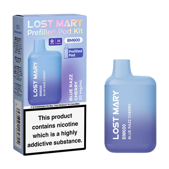 Blue Razz Cherry Lost Mary BM600 Prefilled Pod Kit and Box