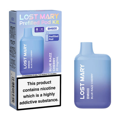 Blue Razz Cherry Lost Mary BM600 Prefilled Pod Kit and Box
