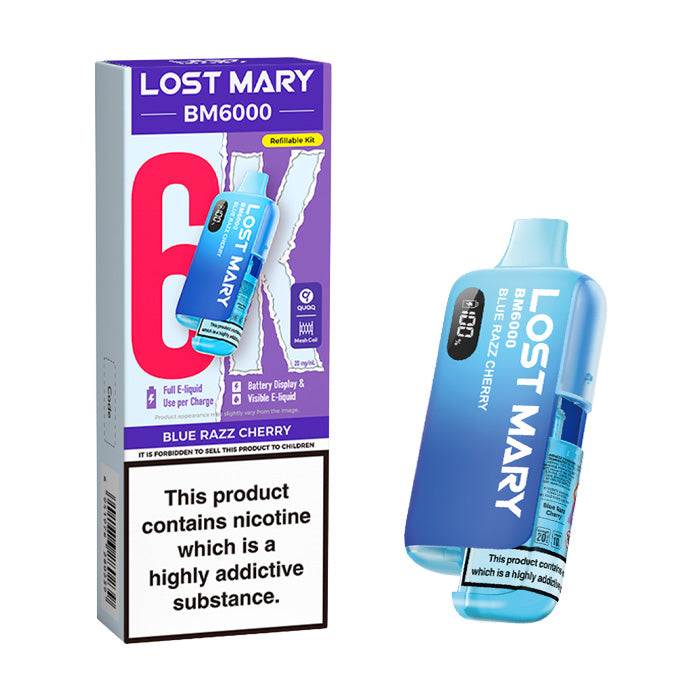 Blue Razz Cherry Lost Mary BM6000 20mg Kit and Box
