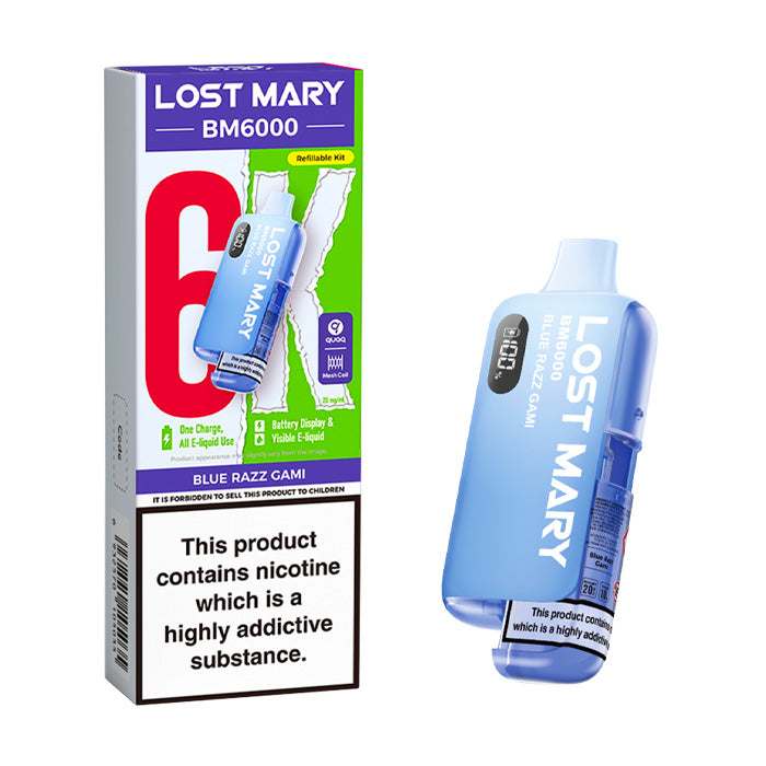 Blue Razz Gami Lost Mary BM6000 Prefilled Pod Kit and Box