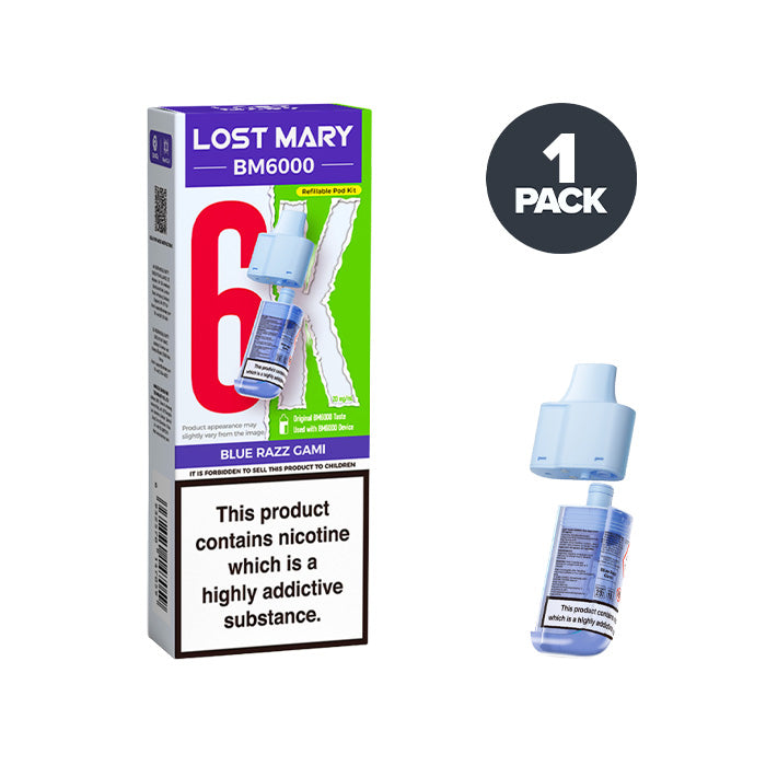 Blue Razz Gami Lost Mary BM6000 Prefilled Pod and Box