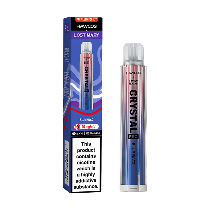 Blue Razz Hawcos x Lost Mary Crystal Pro Vape Kit and Box