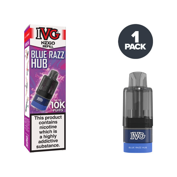 Blue Razz Hub IVG Nexio Refill Pack and Box