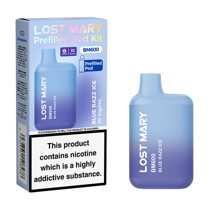 Blue Razz Ice Lost Mary BM600 Prefilled Pod Kit and Box