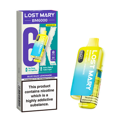 Blue Razz Lemonade Lost Mary BM6000 Prefilled Pod Kit and Box