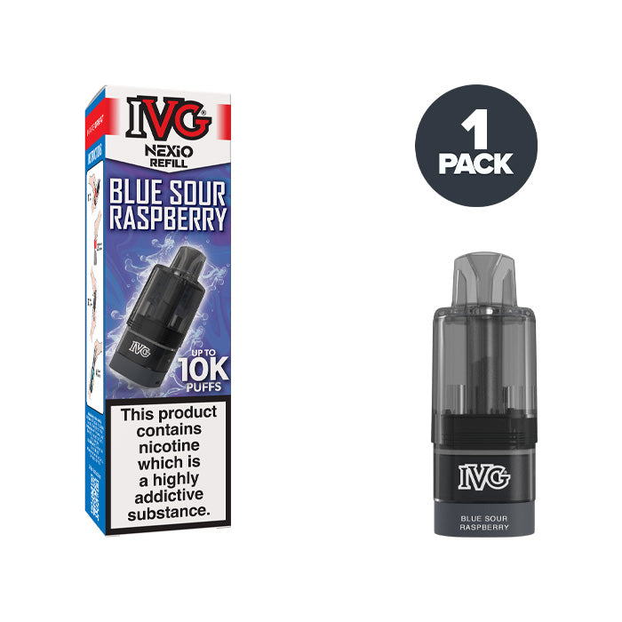 Blue Sour Raspberry IVG Nexio Refill Pack and Box