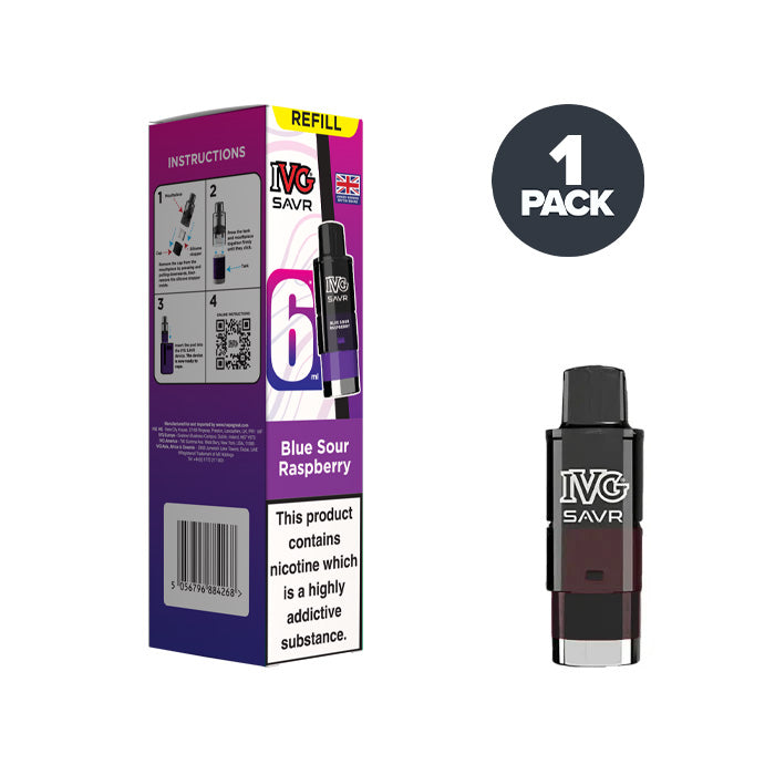 blue sour raspberry ivg savr pod and box