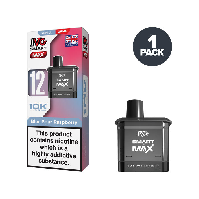 Blue Sour Raspberry IVG Smart Max 20mg Refill Pack and Box