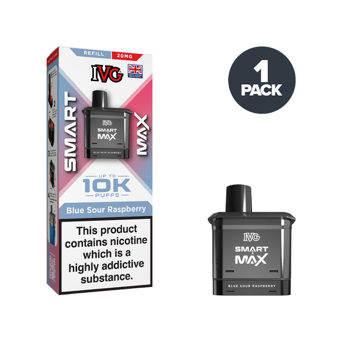 Blue Sour Raspberry 20mg IVG Smart Max Refill Pack and Box