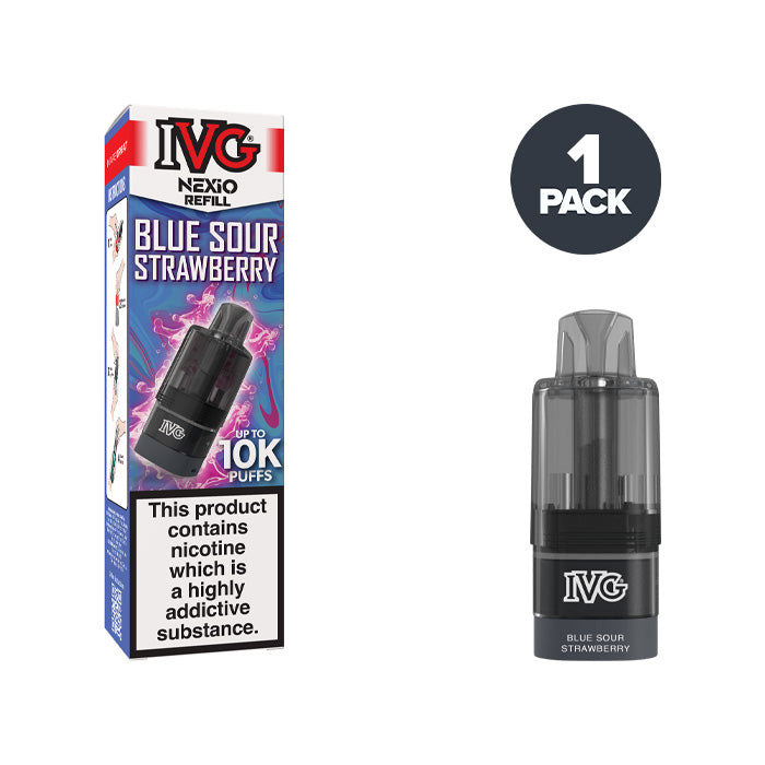 Blue Sour Strawberry IVG Nexio Refill Pack and Box