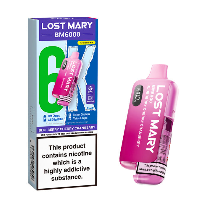 Blueberry Cherry Cranberry Lost Mary BM6000 Prefilled Pod Kit and Box