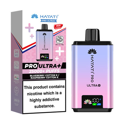 Blueberry Cotton K / Raspberry Cotton K Hayati Pro Ultra Plus Prefilled Vape Kit and Box
