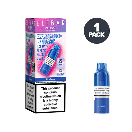 Blueberry Elf Bar Plus 50 Prefilled Pod and Box