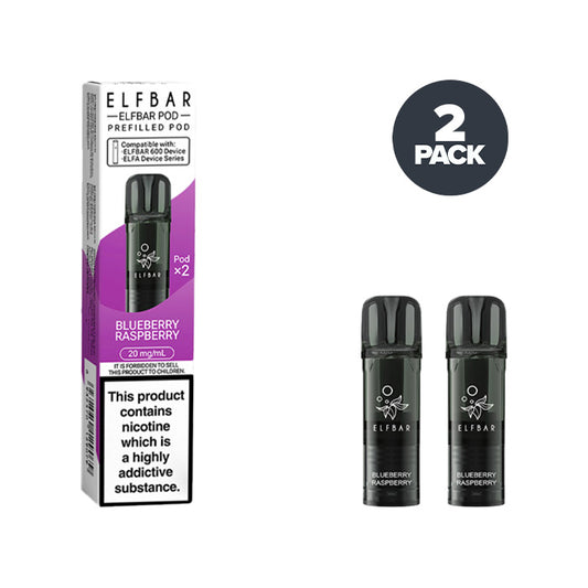 Two Blueberry Raspberry Elf Bar 600 Prefilled Pods with Box