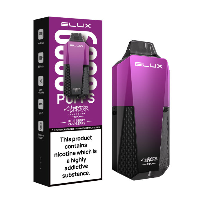 Blueberry Raspberry  Elux Cyberover 6K Prefilled Pod Kit and Box