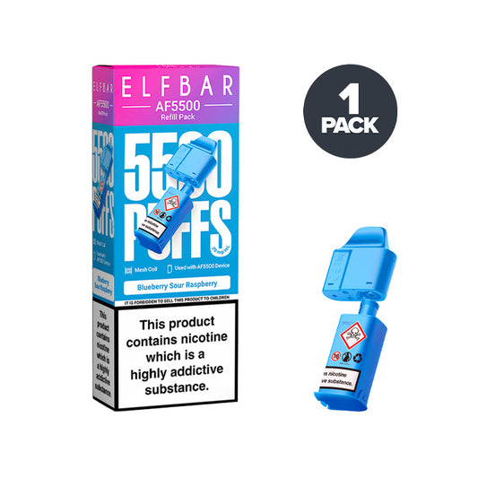 Blueberry Sour Raspberry Elfbar AF5500 Prefilled Pods and Box