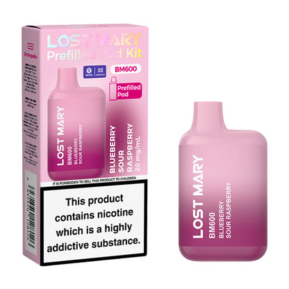 Blueberry Sour Raspberry Lost Mary BM600 Prefilled Pod Kit and Box