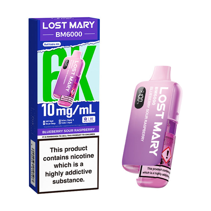 Blueberry Sour Raspberry Lost Mary BM6000 10mg Kit and Box