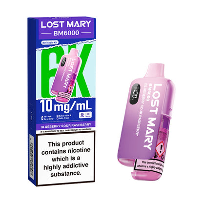 Blueberry Sour Raspberry Lost Mary BM6000 10mg Kit and Box